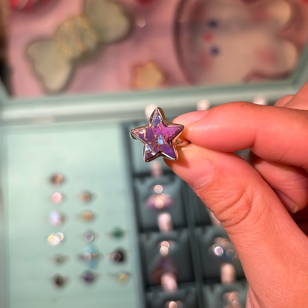 Composite copper, purple and blue turquoise ring size 6